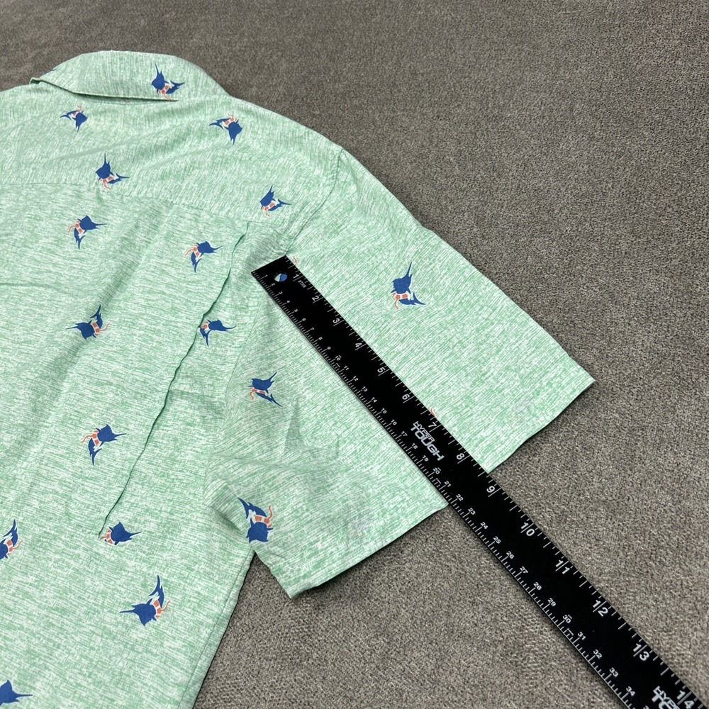 Columbia PFG Shirt Mens Medium Loop Collar Vented Fishing AOP Graphic Green - Picture 9 of 10